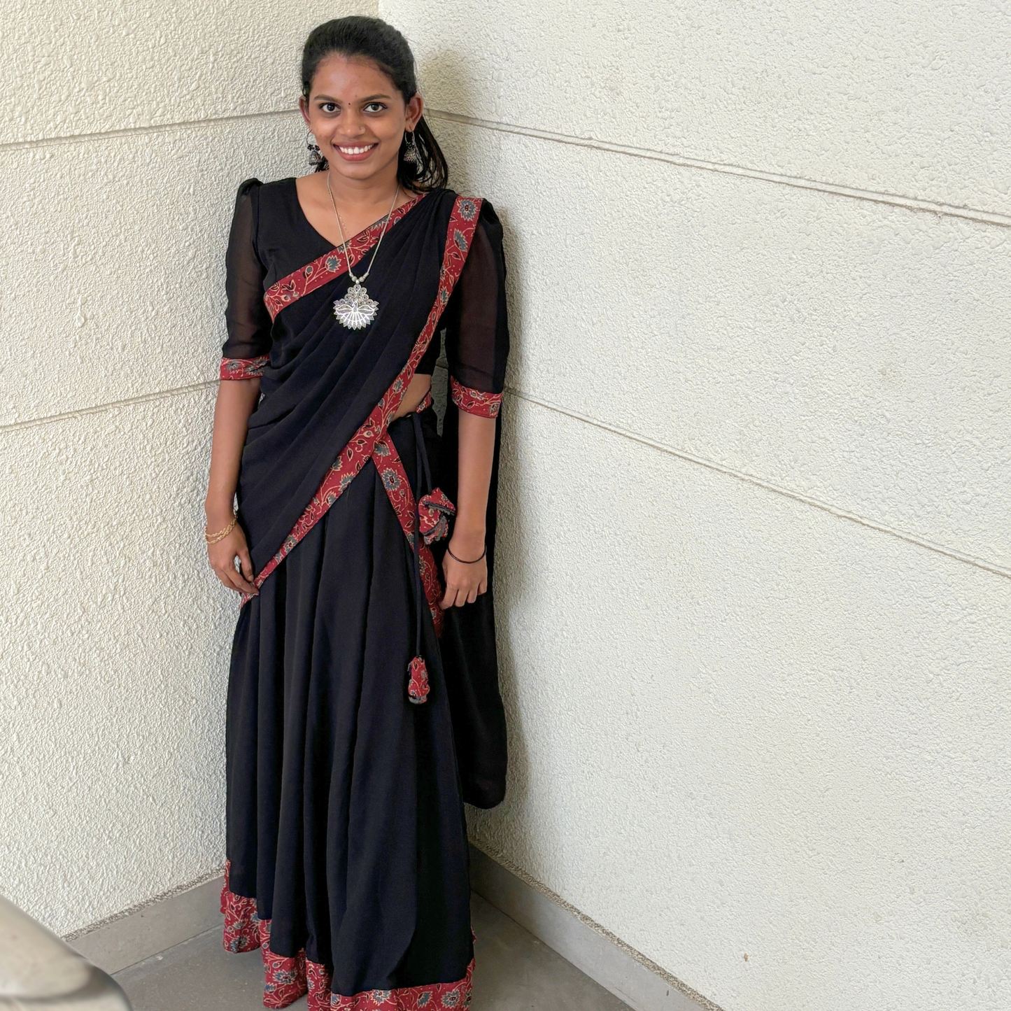 Black And Maroon Combo Georgette Dhavani Set
