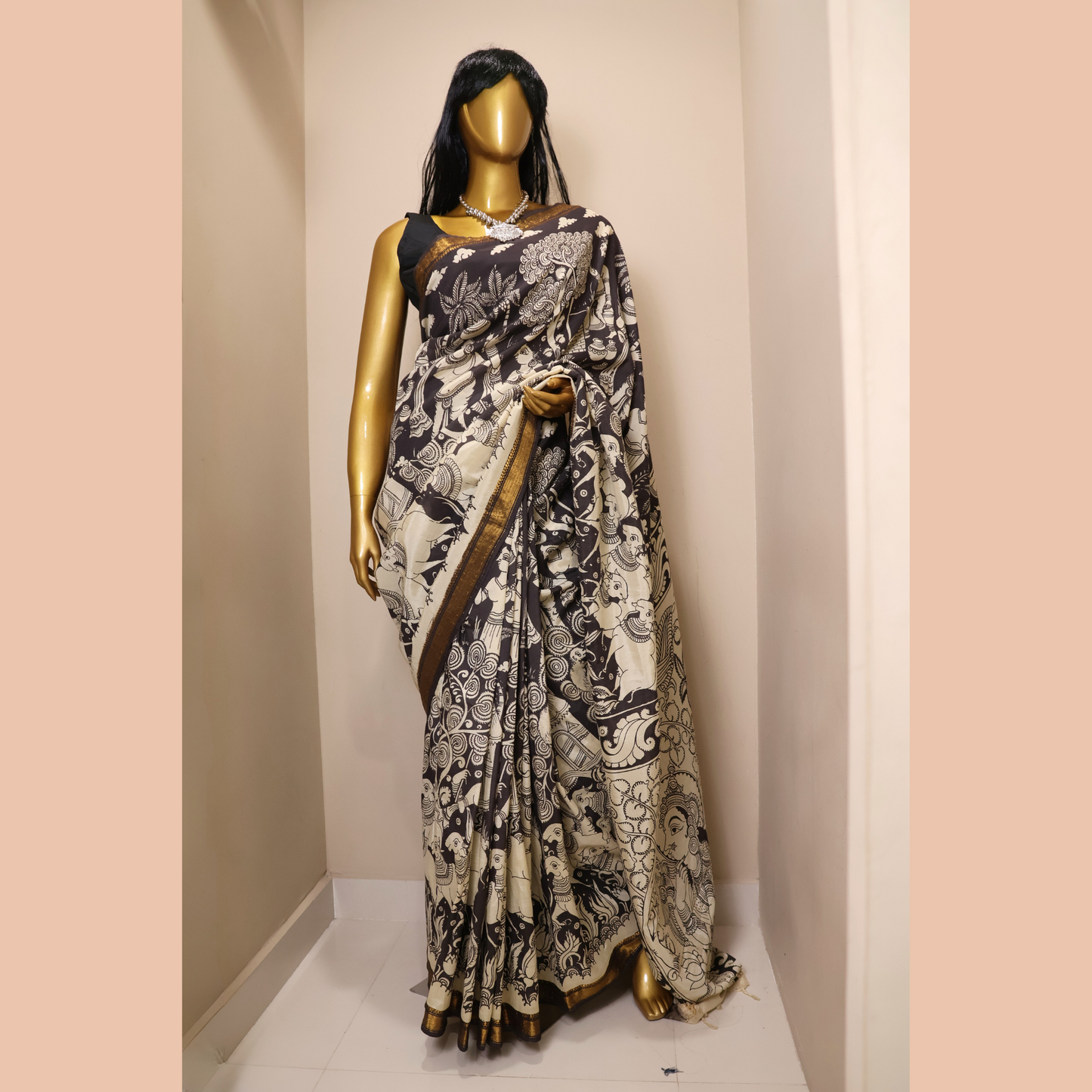 Hand Painted Pen Kalamkari Mangala Giri Silk Saree