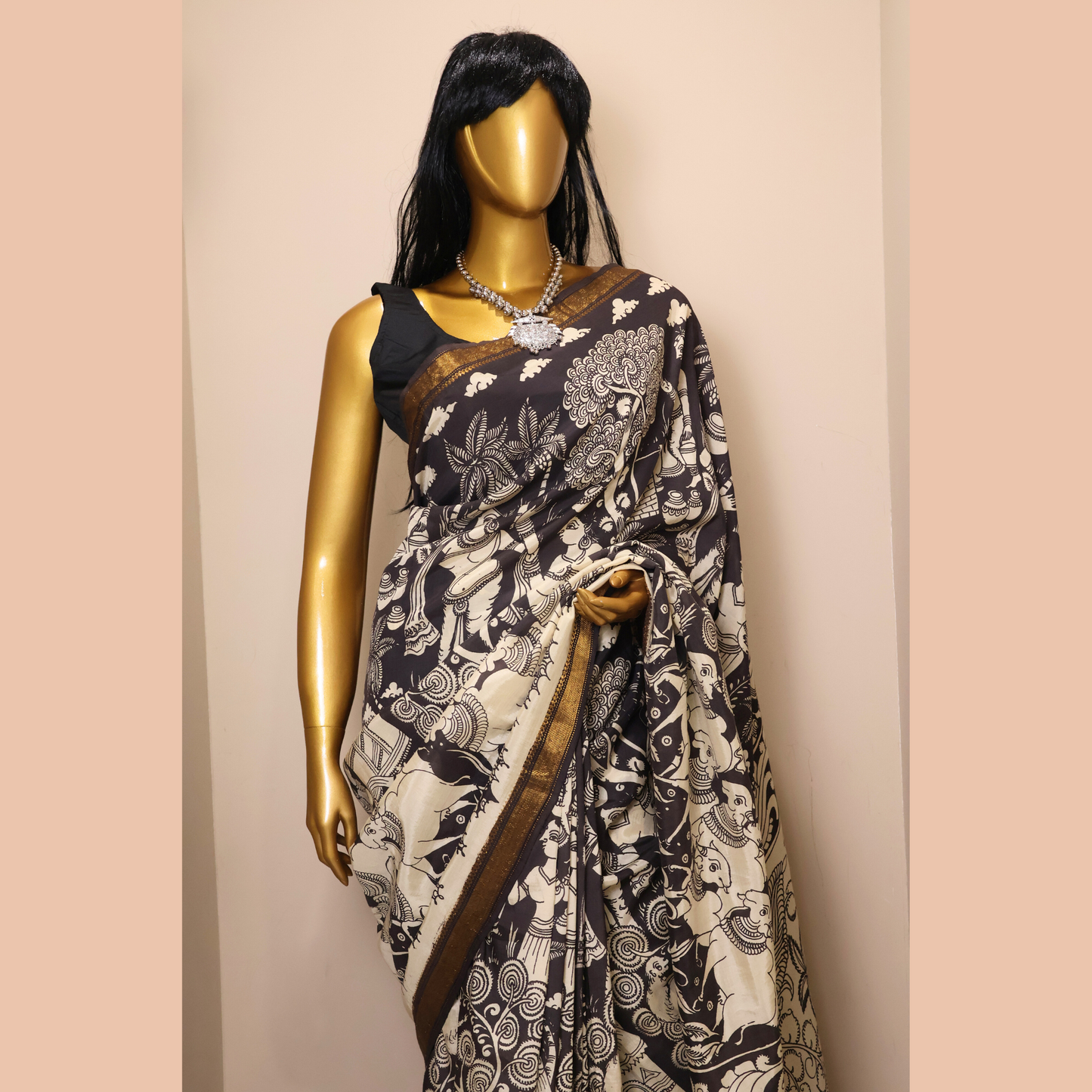 Hand Painted Pen Kalamkari Mangala Giri Silk Saree