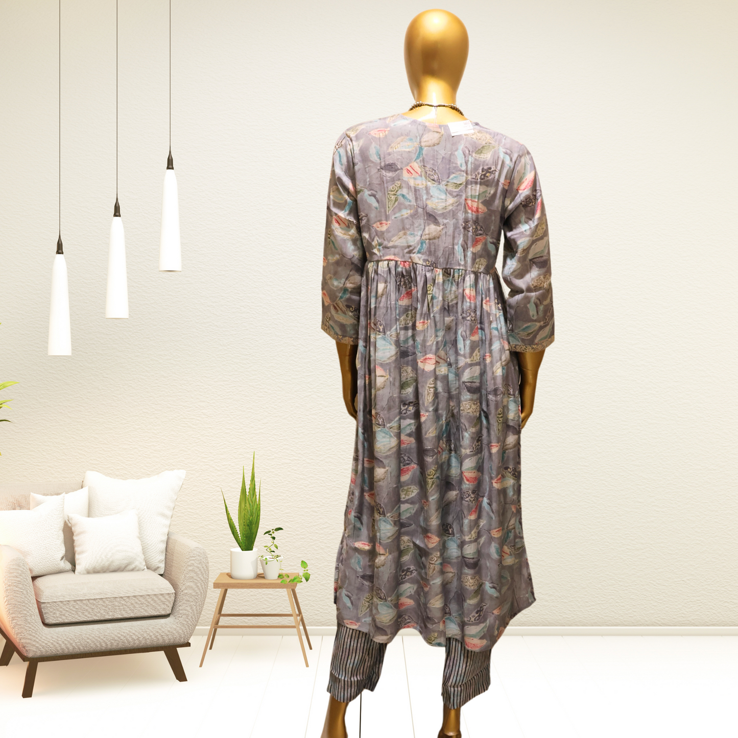 Chanderi Silk Aliya Cut Ethnic Wear Kurti Pant Dupatta Set
