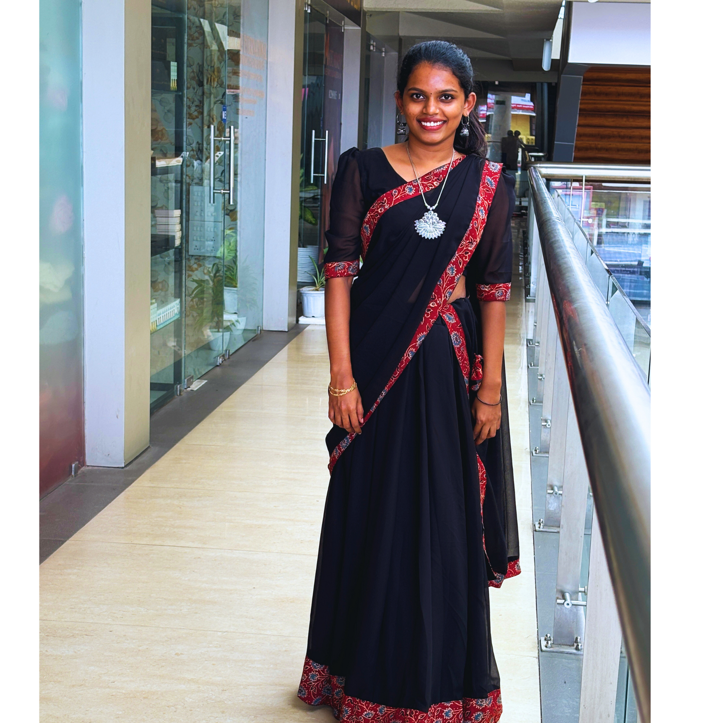 Black And Maroon Combo Georgette Dhavani Set