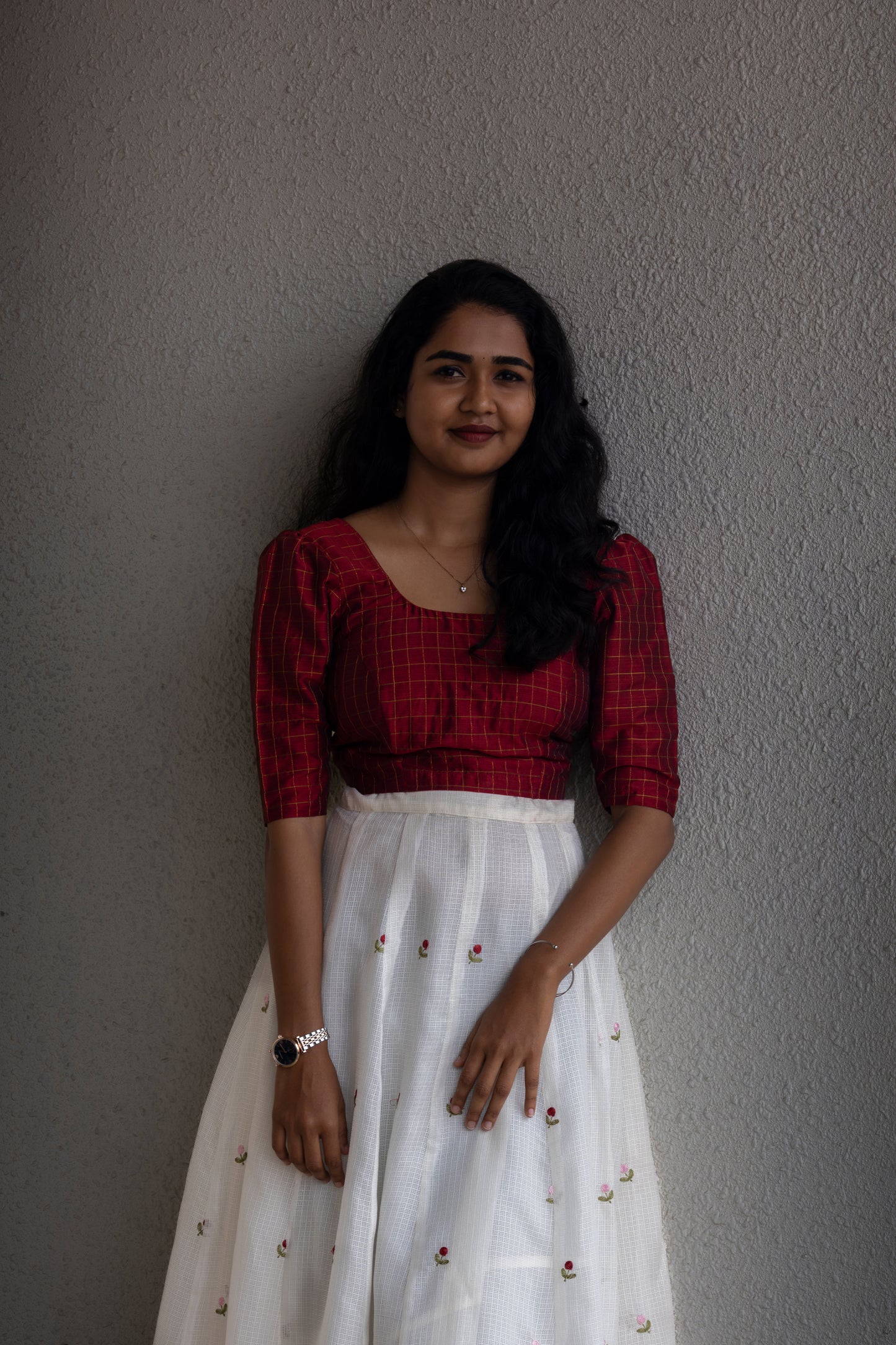 Princess cut Maroon Check Blouse