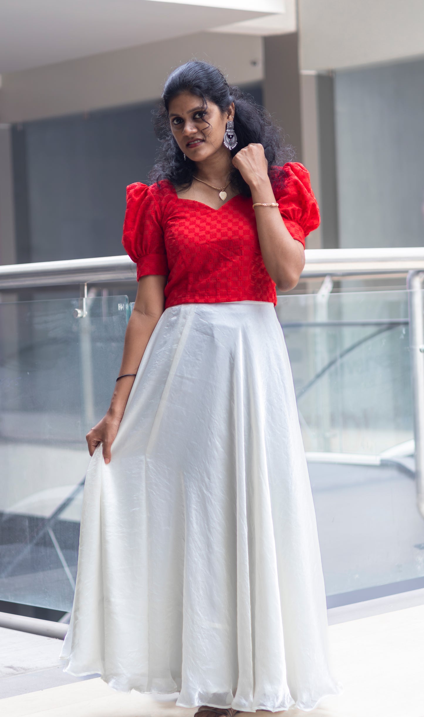 Hakoba Crop Top With Puff Sleeve