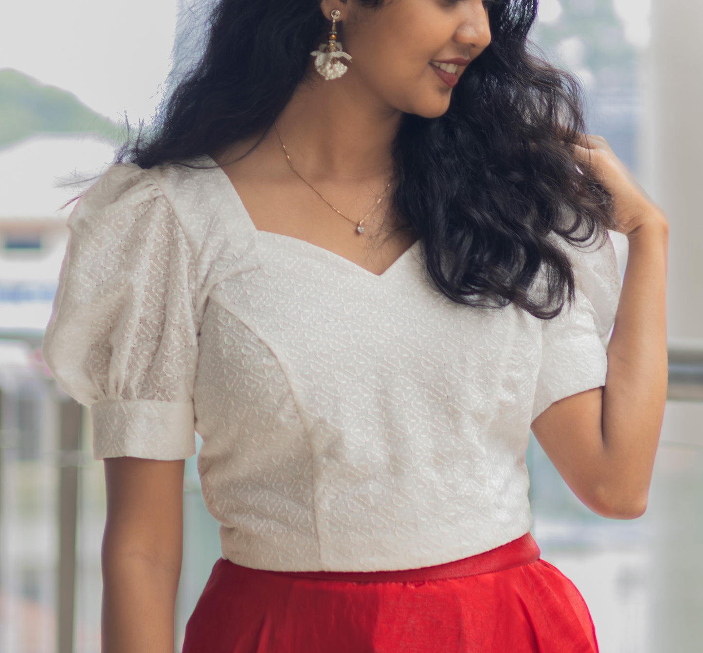 Hakoba Crop Top With Puff Sleeve