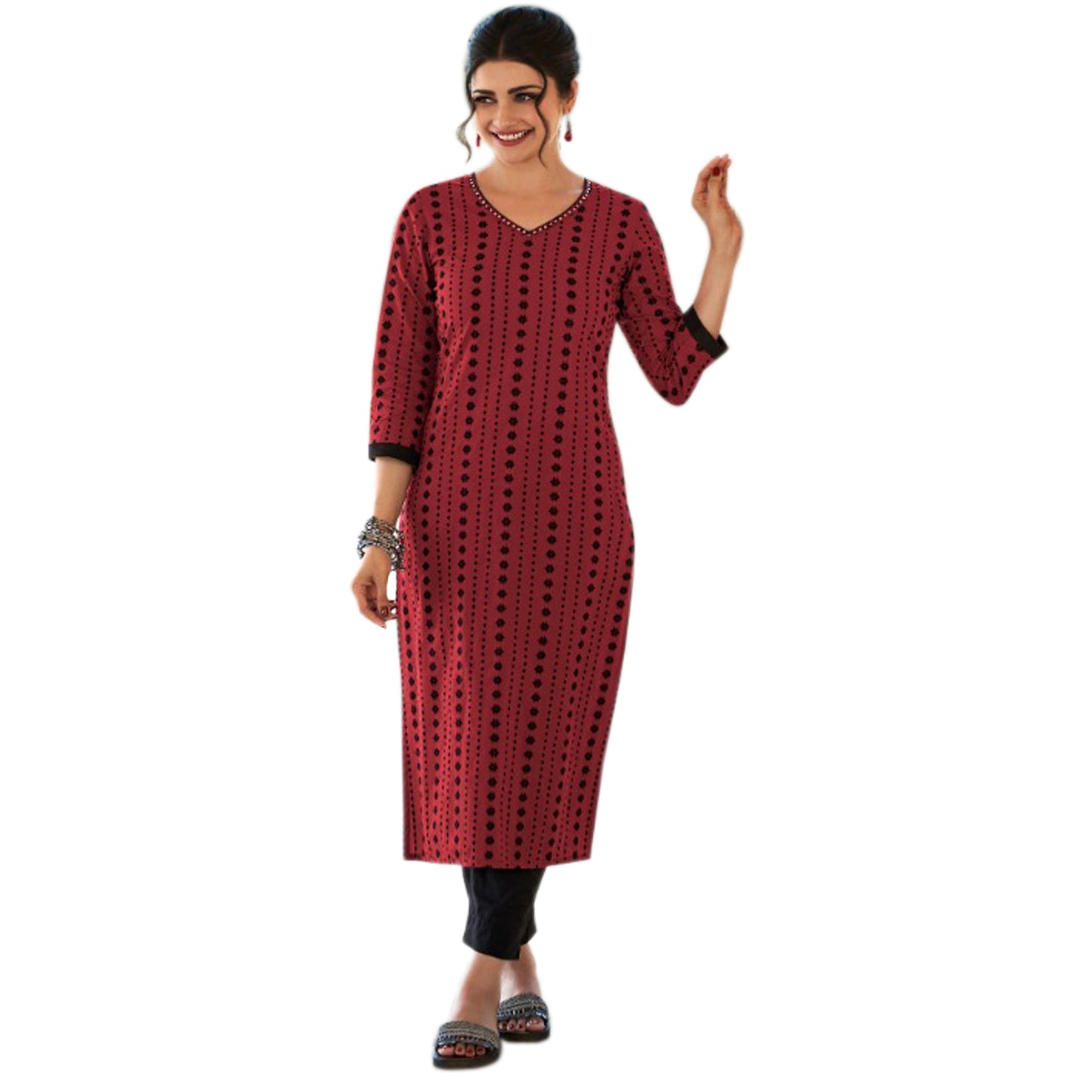 Hand Weaved Designer Round Neck Kurti with Pant