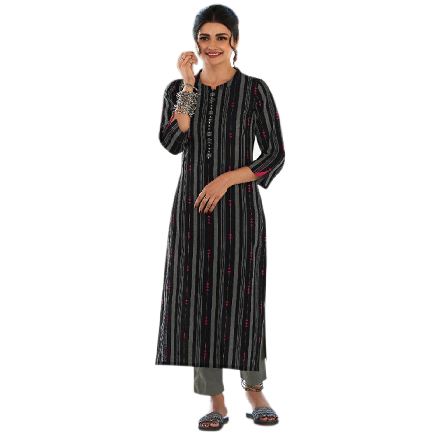 Hand Weaved Designer Round Neck Kurti with Pant