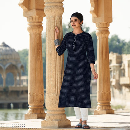 Hand Weaved Designer Round Neck Kurti with Pant