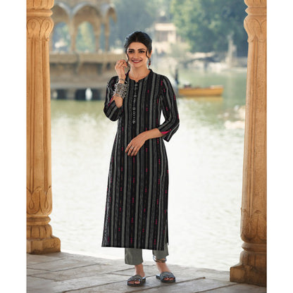 Hand Weaved Designer Round Neck Kurti with Pant