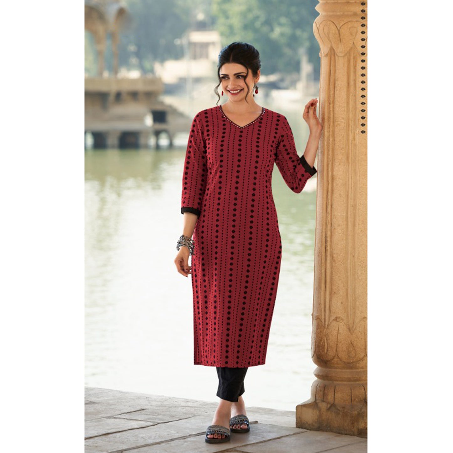 Hand Weaved Designer Round Neck Kurti with Pant