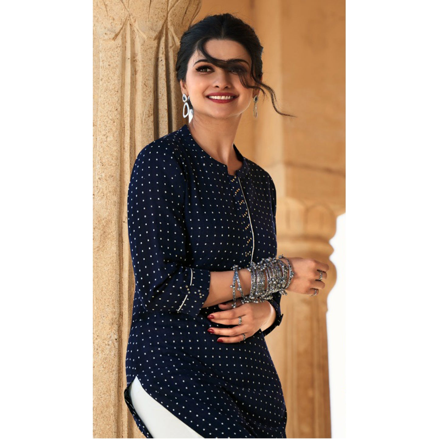 Hand Weaved Designer Round Neck Kurti with Pant