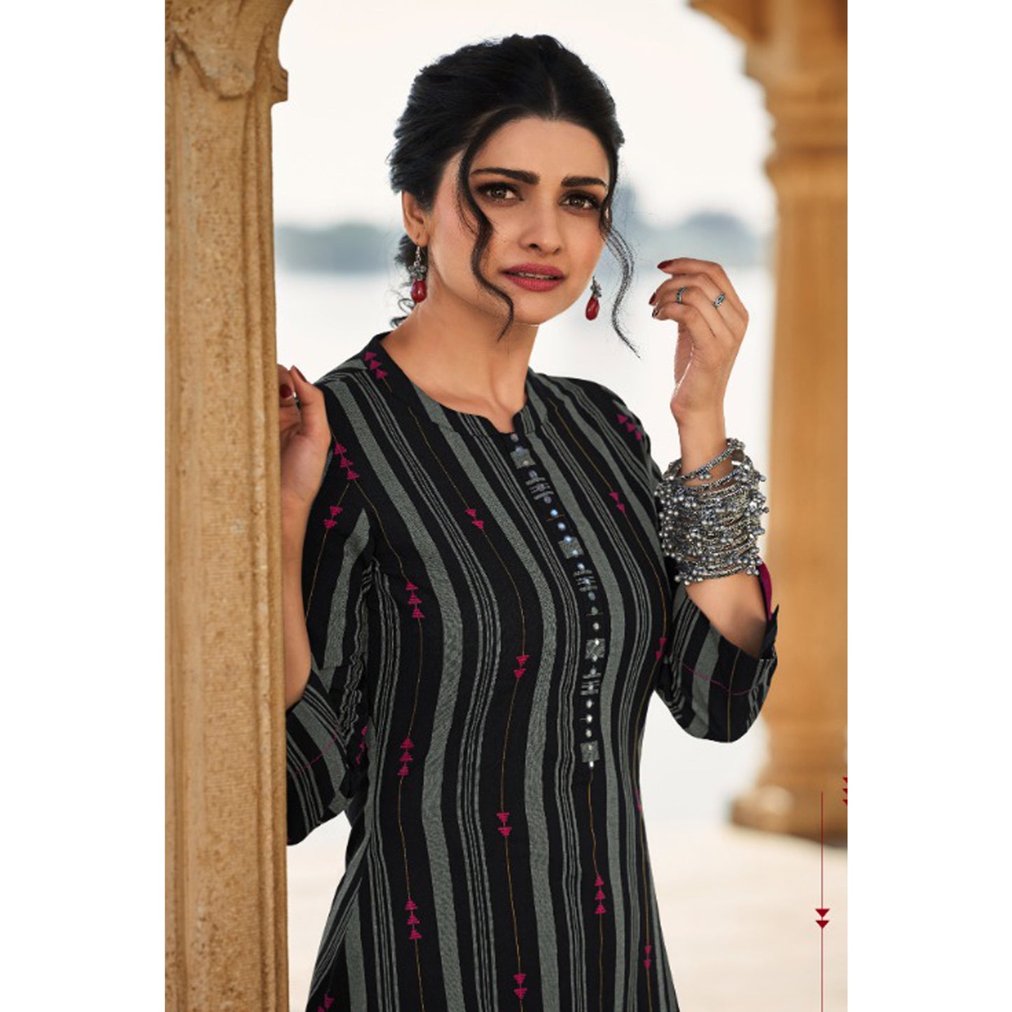 Hand Weaved Designer Round Neck Kurti with Pant