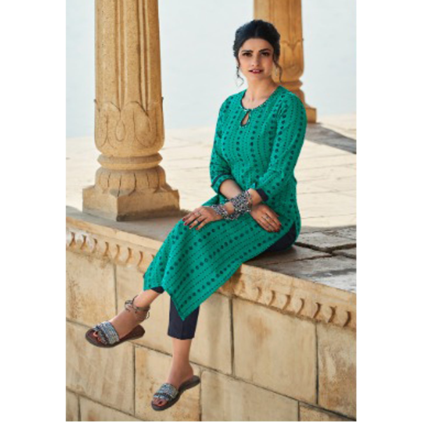 Hand Weaved Designer Round Neck Kurti with Pant