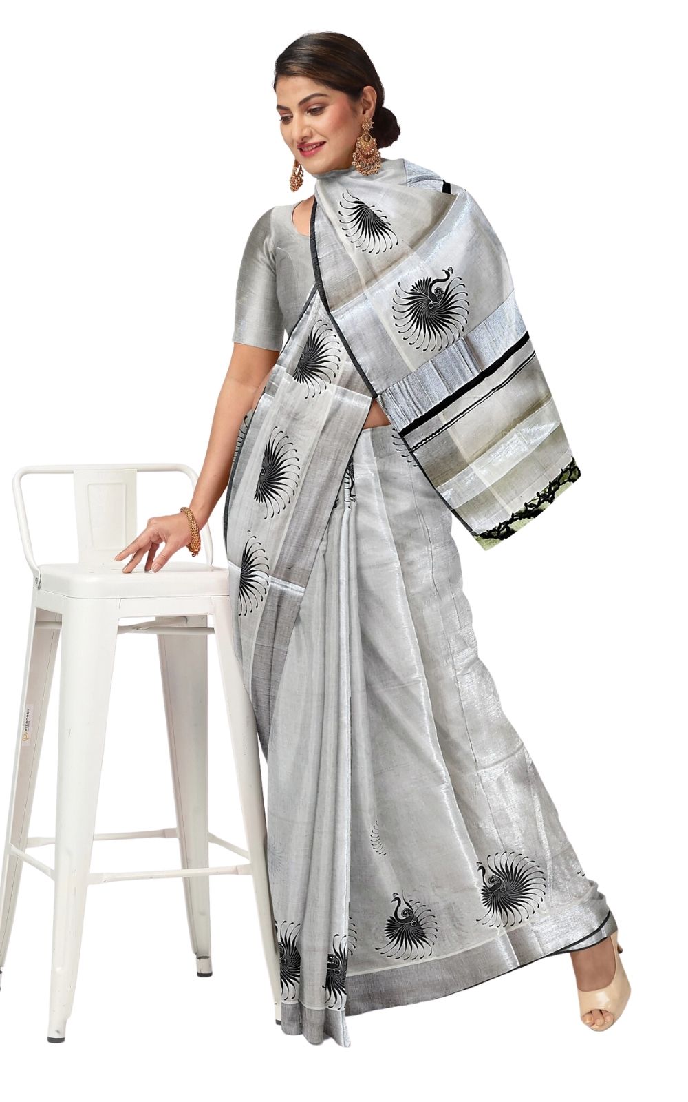 Kuthampully Silver Tissue Saree