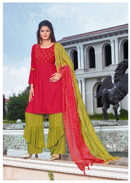 Embroidered Salwar Sharara Set with Double Shade Dupatta