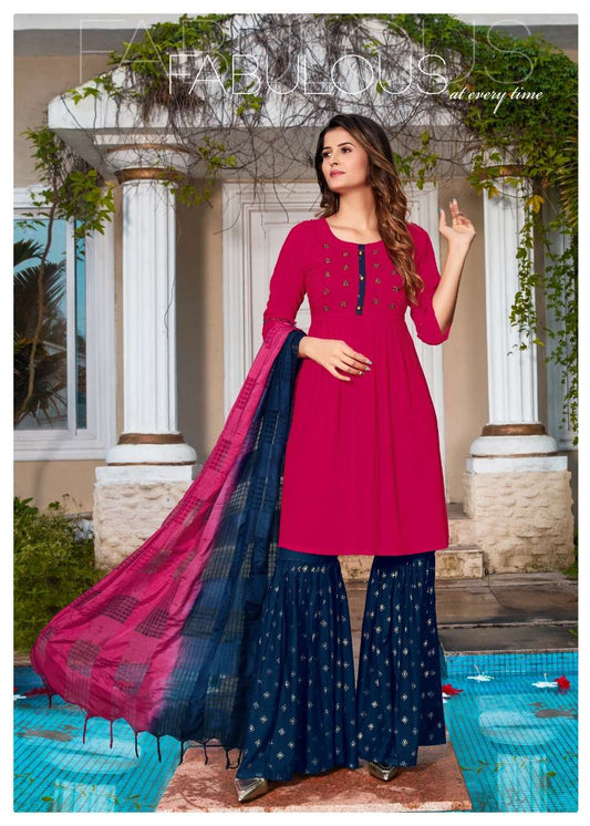 Embroidered Salwar Sharara Set with Double Shade Dupatta