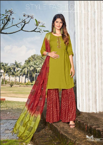 Hand Worked Kurti With Sharara And Dupatta