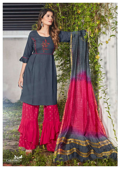 Hand Worked Kurti With Sharara And Dupatta