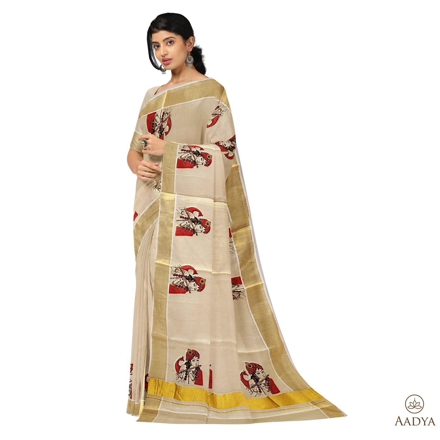 Kuthampully Golden Tissue Saree