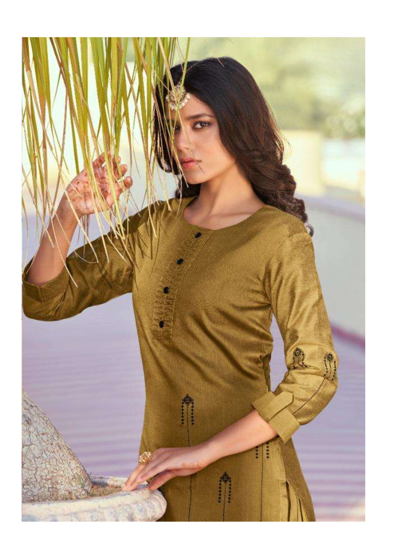 Embroidered Kurti with Straight Pant