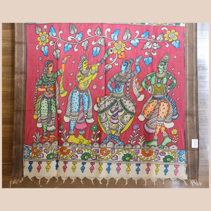 Hand Painted Pen Kalamkari Bangalore Silk Saree