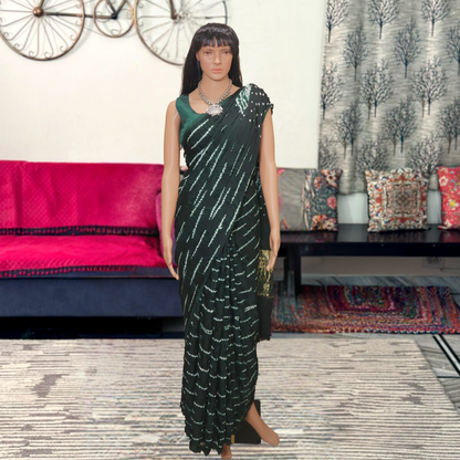 Dark Green Modal Slik Saree With Sibori Design