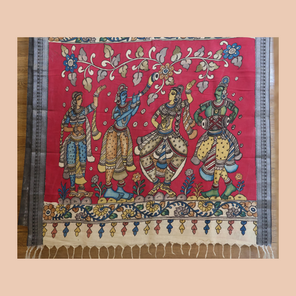 Hand Painted Pen Kalamkari Bangalore Silk floral Design Saree