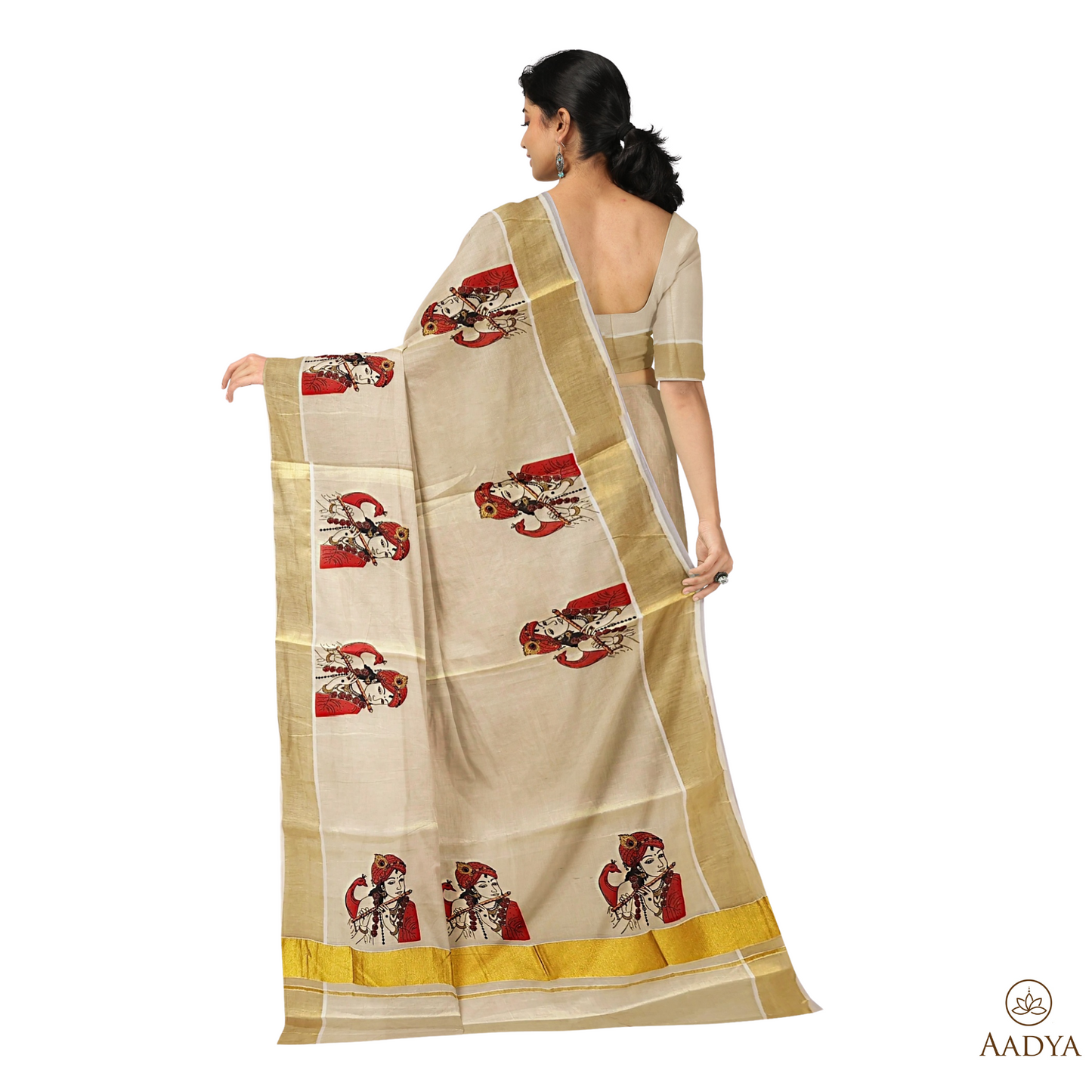 Kuthampully Golden Tissue Saree