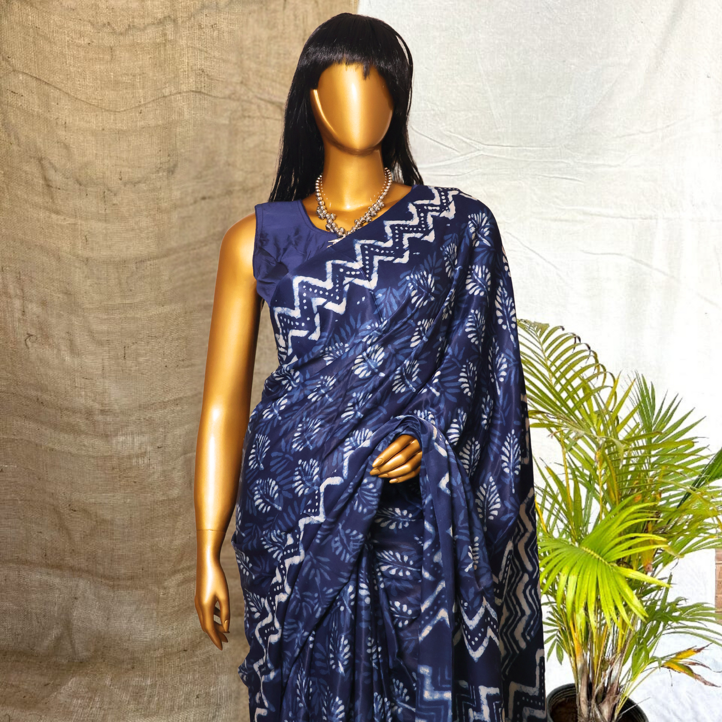 Modal  Silk Sarees - Indigo Hand Block Print