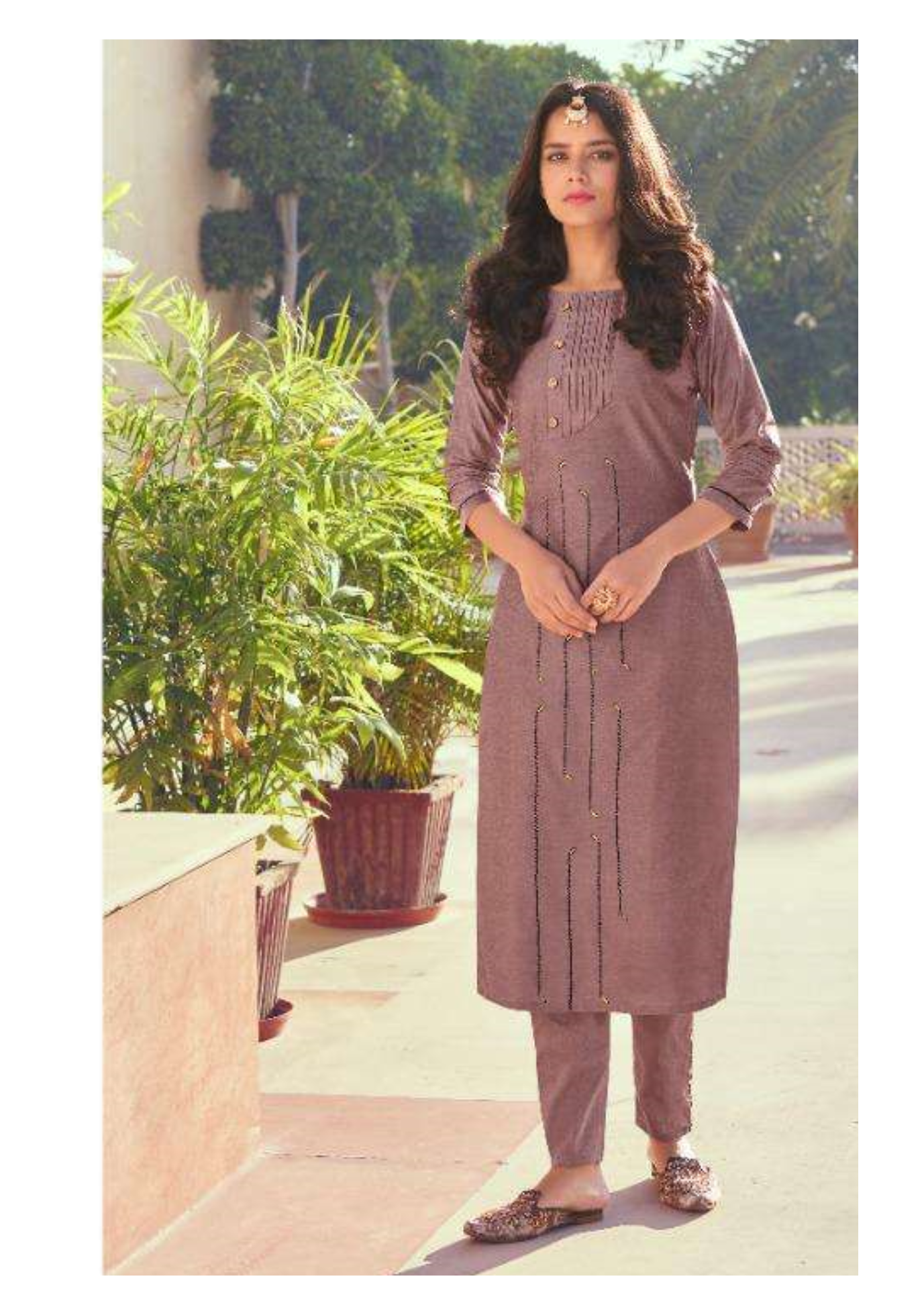 Embroidered Kurti with Straight Pant