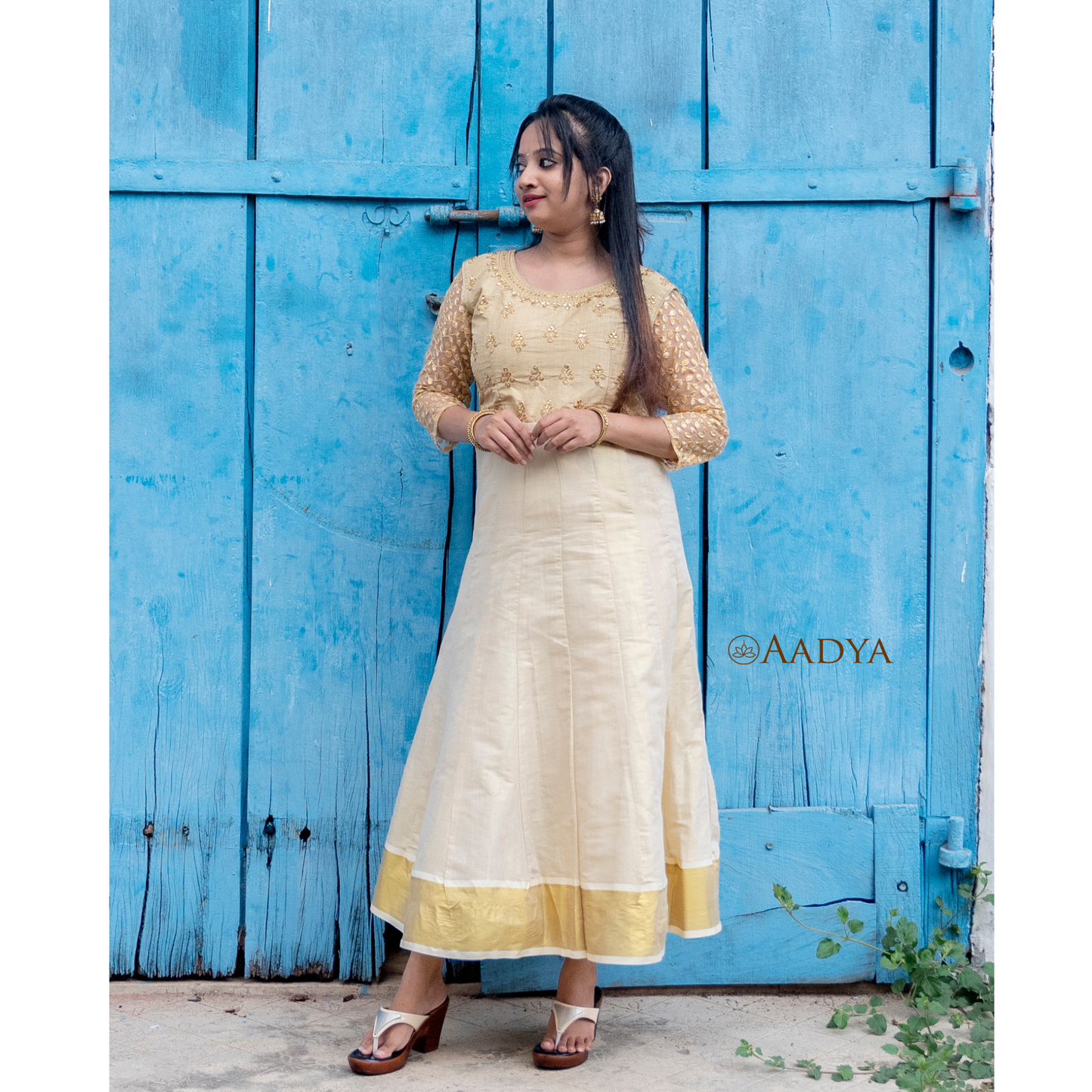 Golden Tissue Panel Kurti