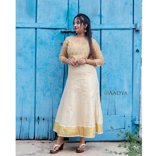 Golden Embroidery Yoke with Panel Cut Kurta