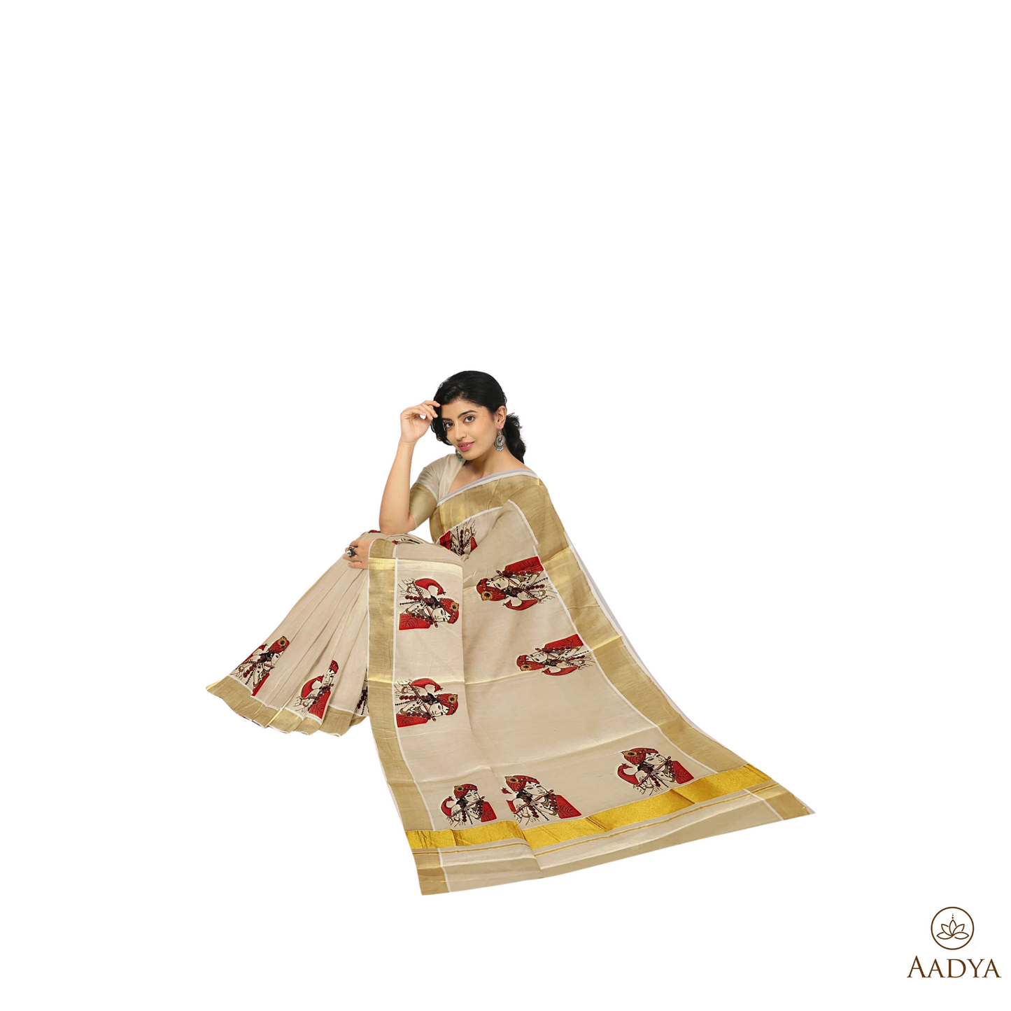 Kuthampully Golden Tissue Saree