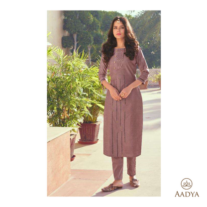 Embroidered Viscose Kurti Pant Set - Kaira