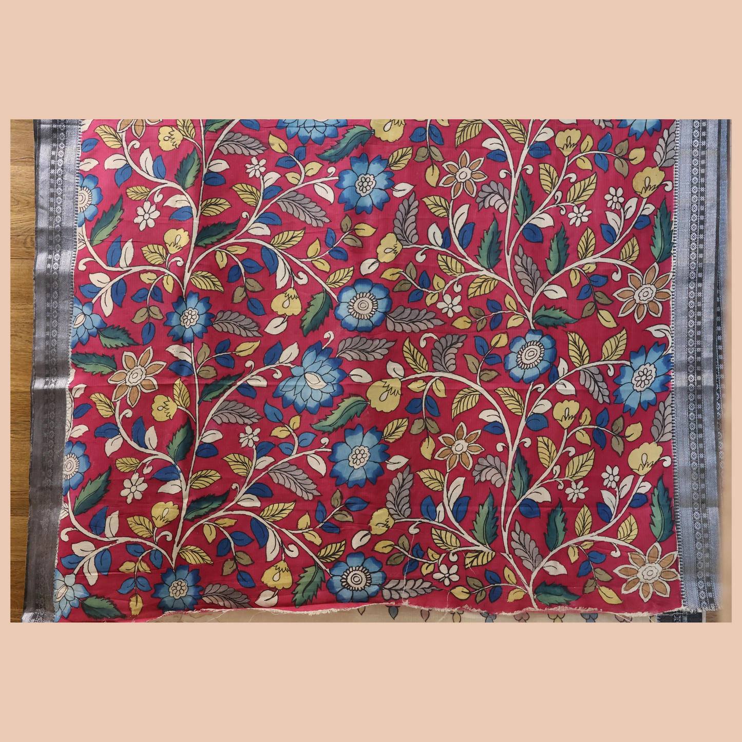 Hand Painted Pen Kalamkari Bangalore Silk floral Design Saree