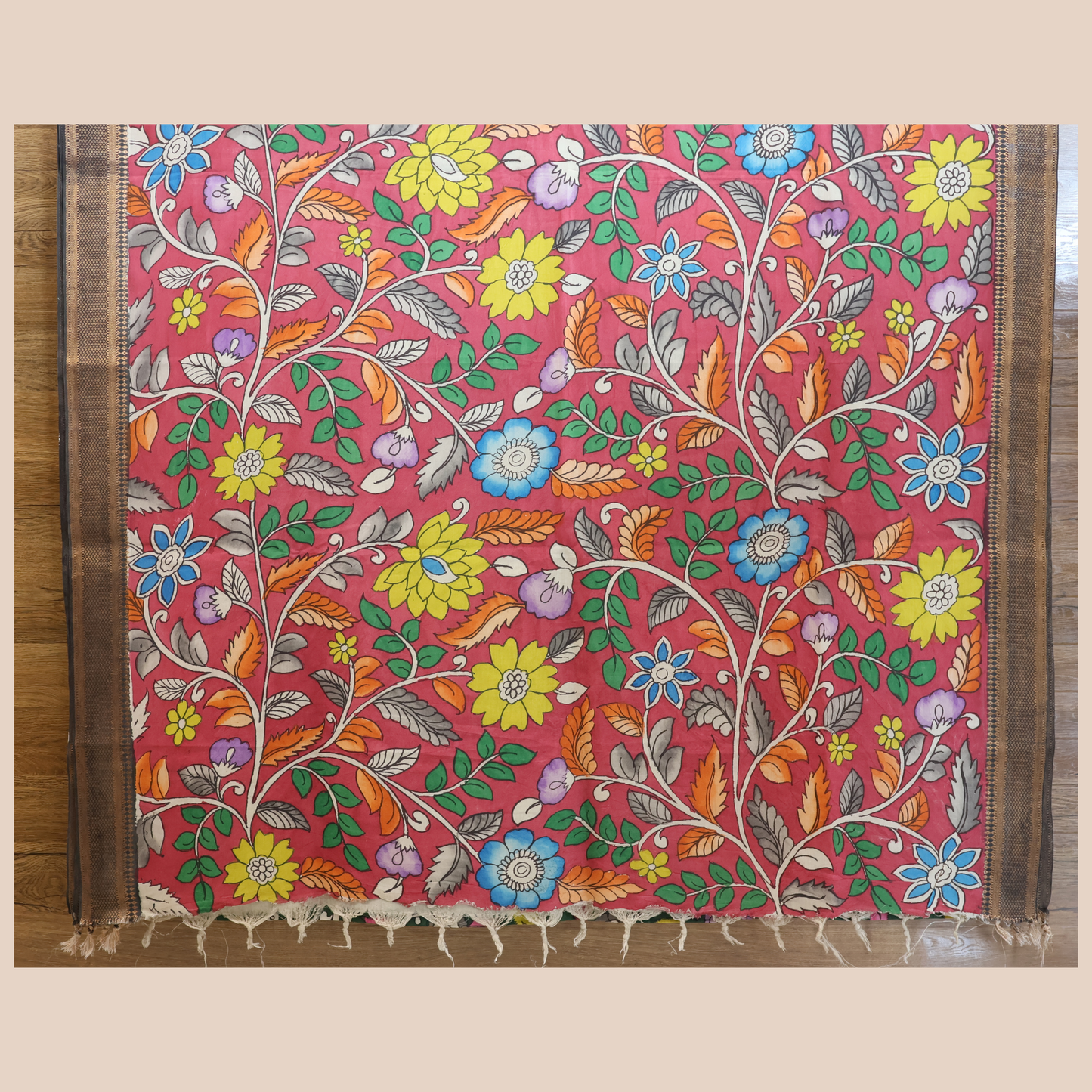 Hand Painted Pen Kalamkari Bangalore Silk Saree