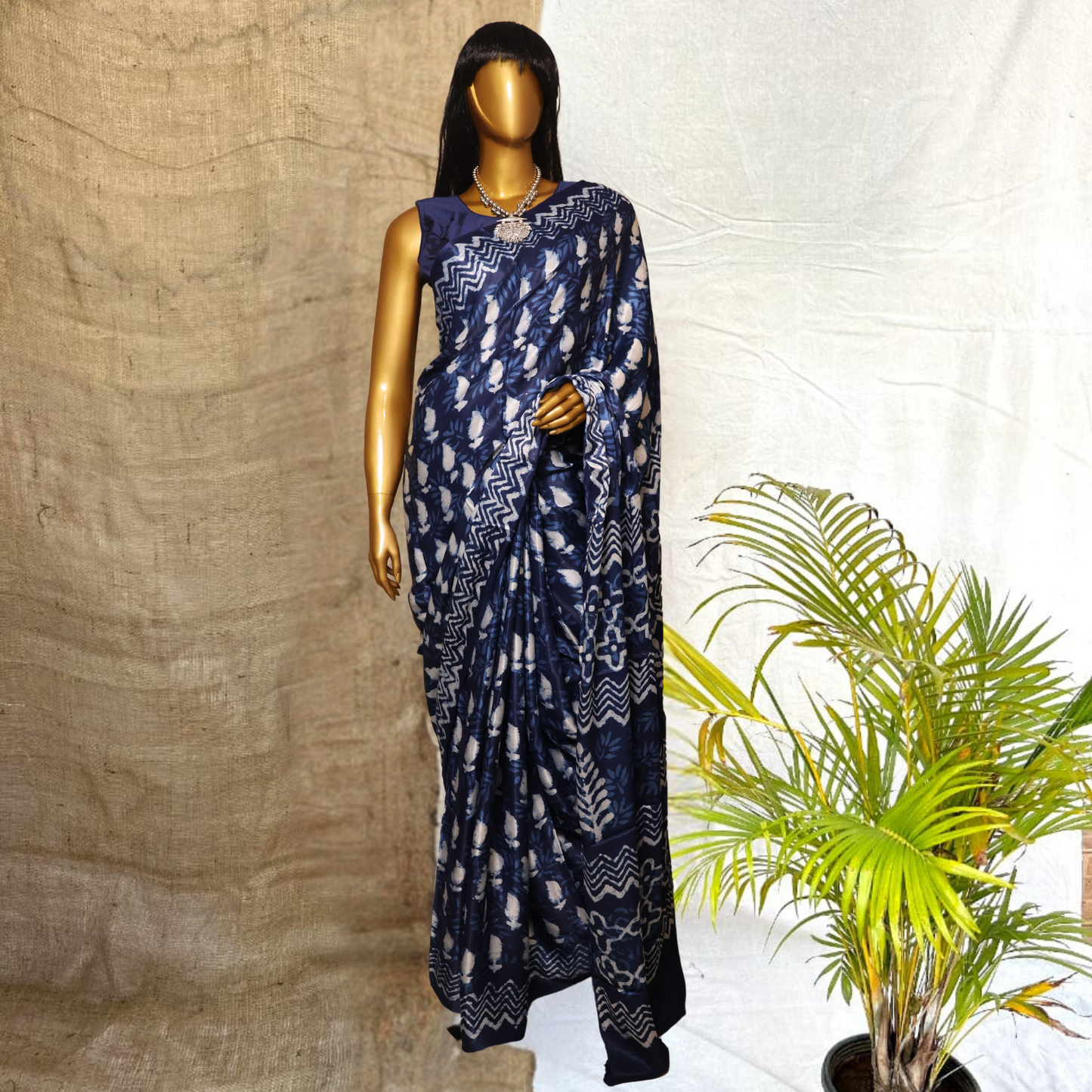 Modal  Silk Sarees - Indigo Hand Block Print