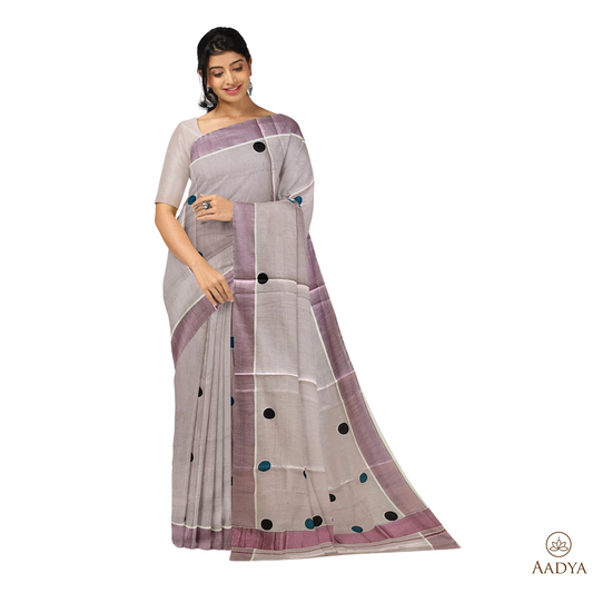 Kuthampully Rose Golden Tissue Saree