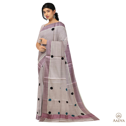 Kuthampully Rose Golden Tissue Saree