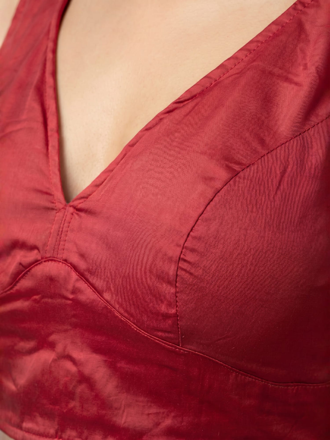 Classic Red Cotton Silk Sleeveless Blouse with Deep Back