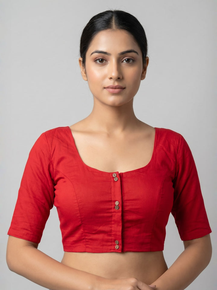Red Solid Silk Blend | StretchFit Saree Blouse