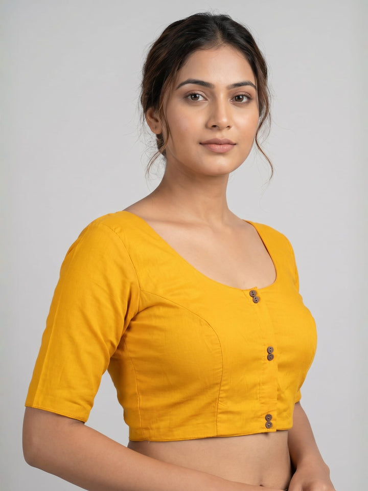 Yellow Solid Silk Blend | StretchFit Saree Blouse