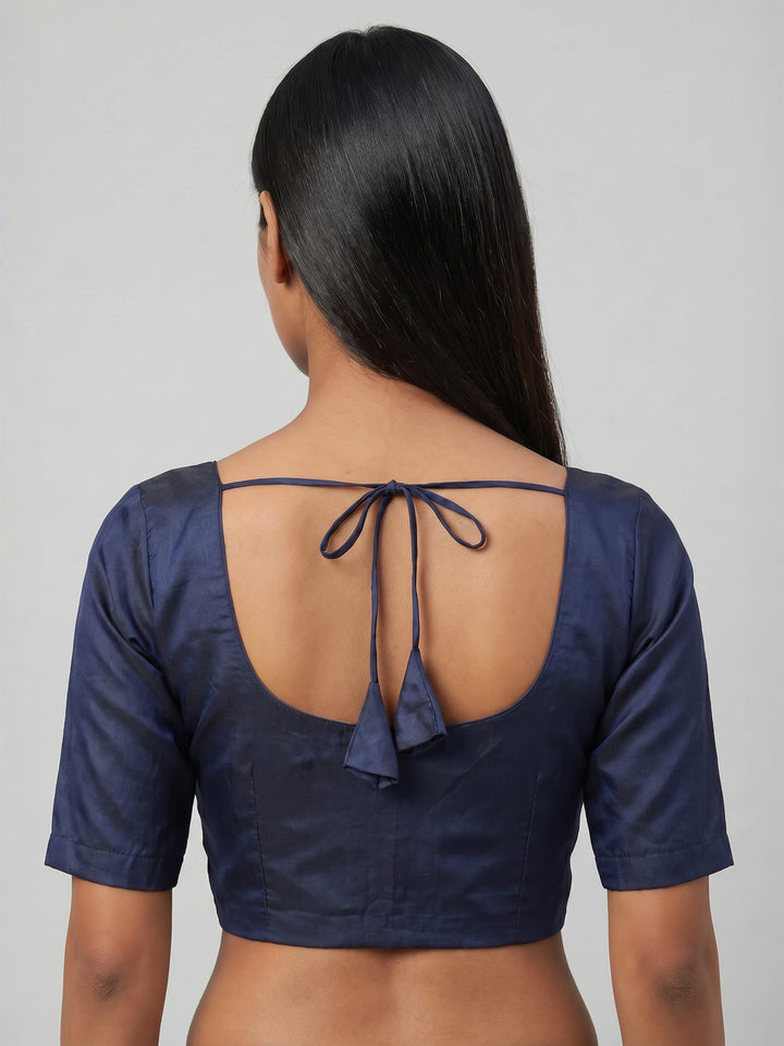 Navy Blue Solid Silk Blend | StretchFit Saree Blouse
