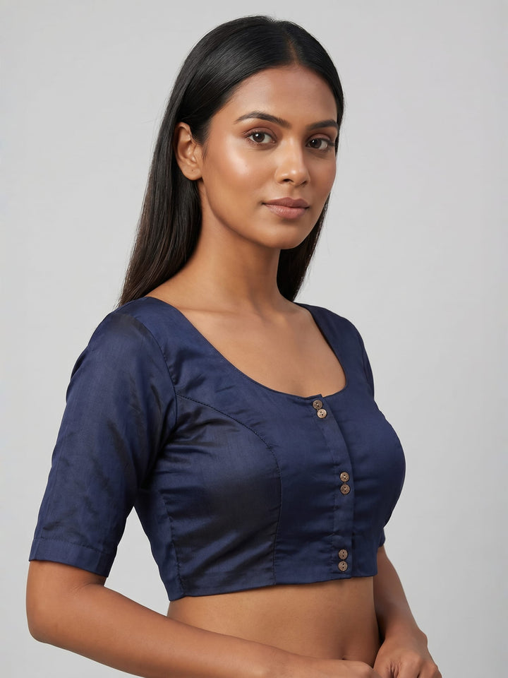 Navy Blue Solid Silk Blend | StretchFit Saree Blouse
