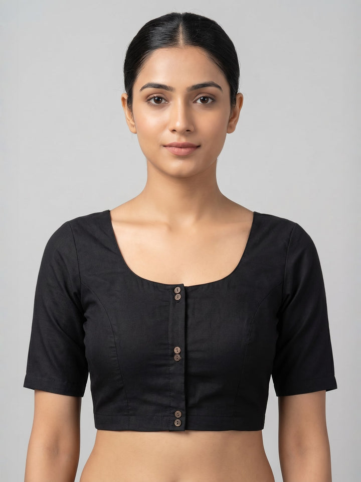 Black Solid Silk Blend | StretchFit Saree Blouse