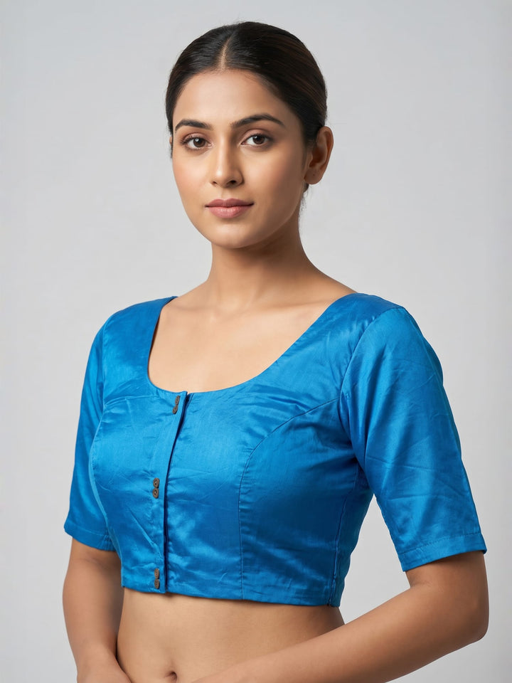 Sky Blue Solid Silk Blend | StretchFit Saree Blouse
