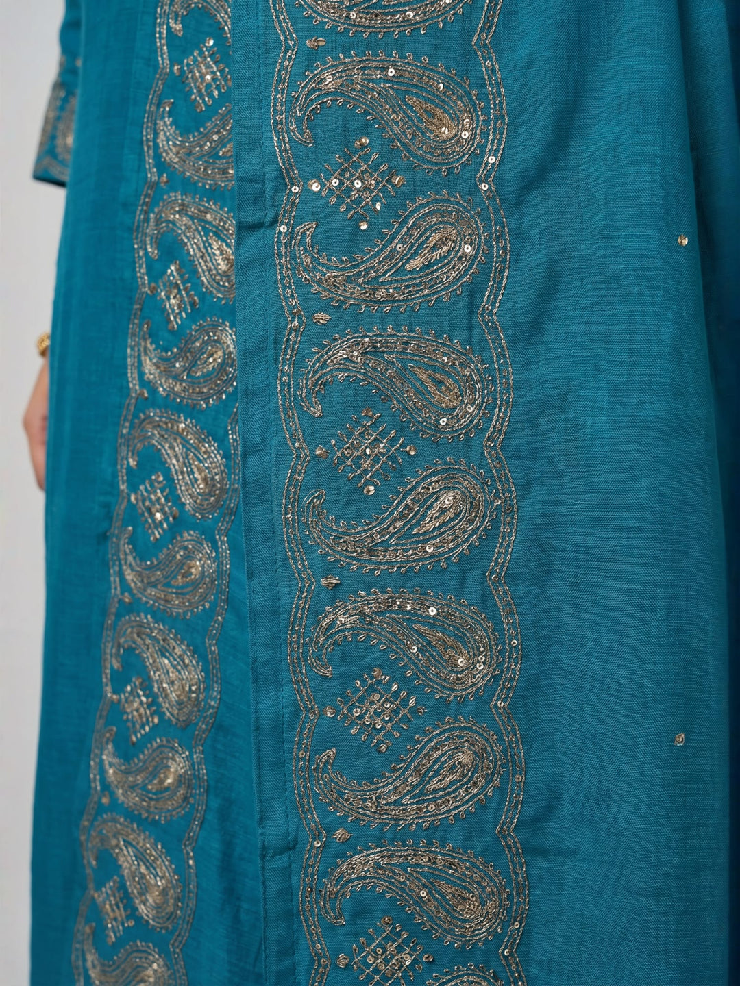 Teal Blue Kurta Set with Dupatta | Embroidered Border Straight Kurta