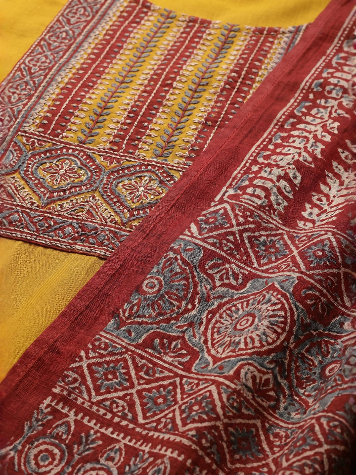 Mustard Straight Kurta Set with Printed Dupatta | Ethnic Kurta with Coordinated Bottom