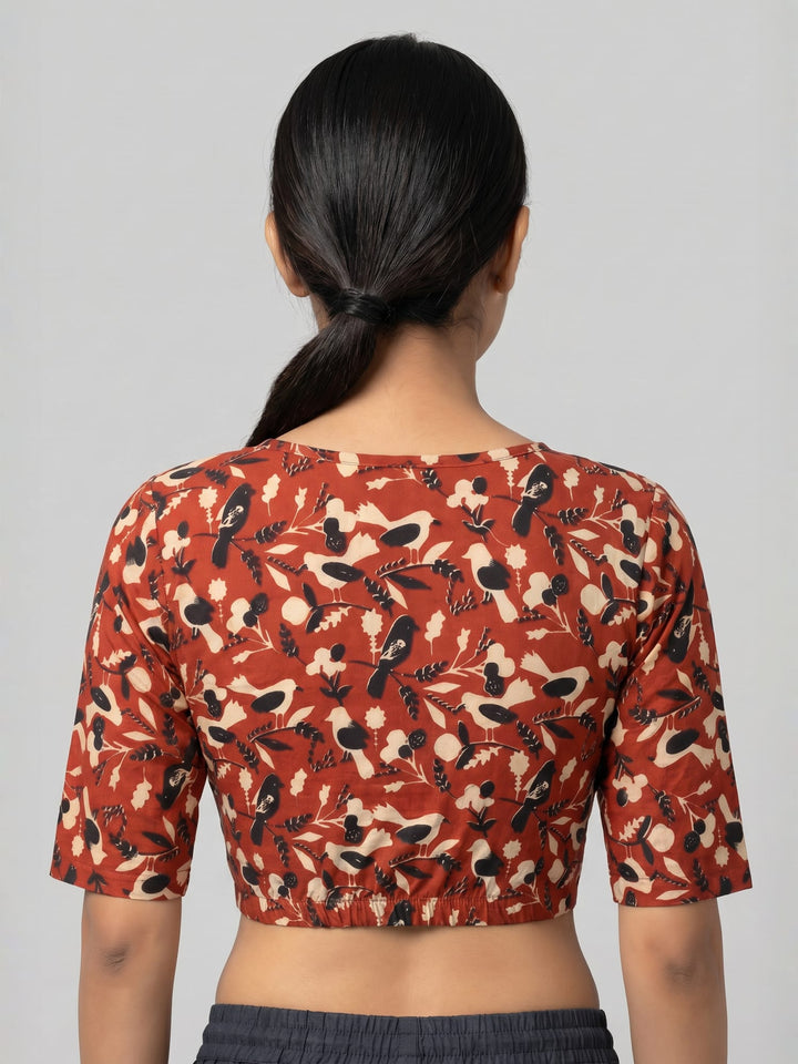 Red Lycra Blouse | Elbow Sleeve Front Open Saree Blouse