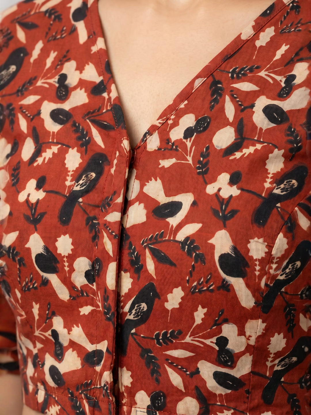 Red Lycra Blouse | Elbow Sleeve Front Open Saree Blouse