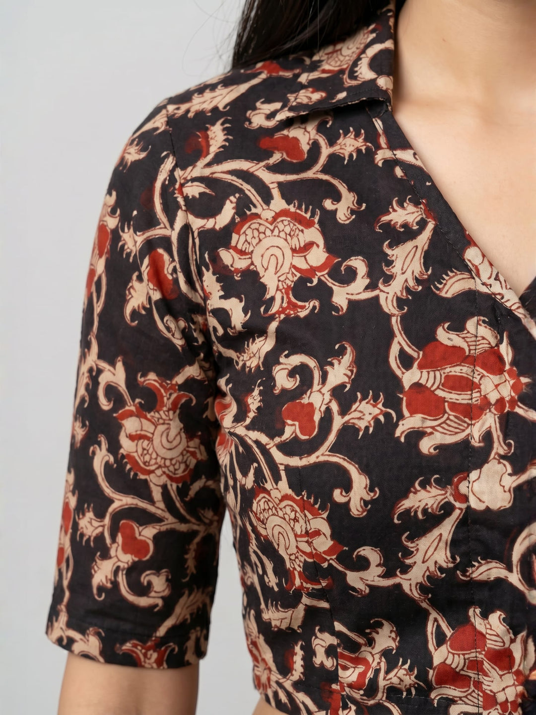 Black Lycra Blouse | Elbow Sleeve Front Open Saree Blouse